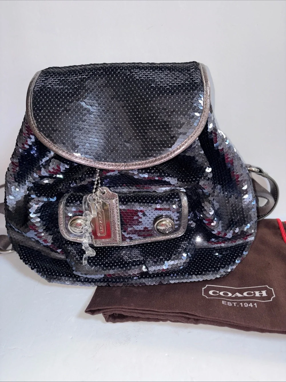 COACH BLUE SEQUIN POPPY BACKPACK (limited edition)